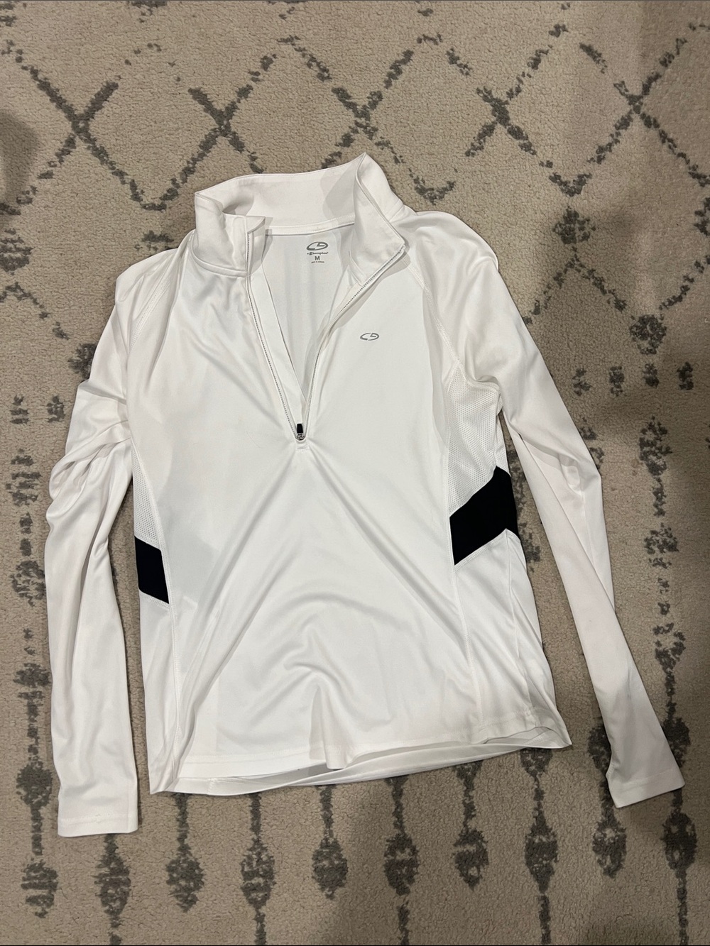 Champion White Quarter-Zip Long-Sleeve Top with Black Accents